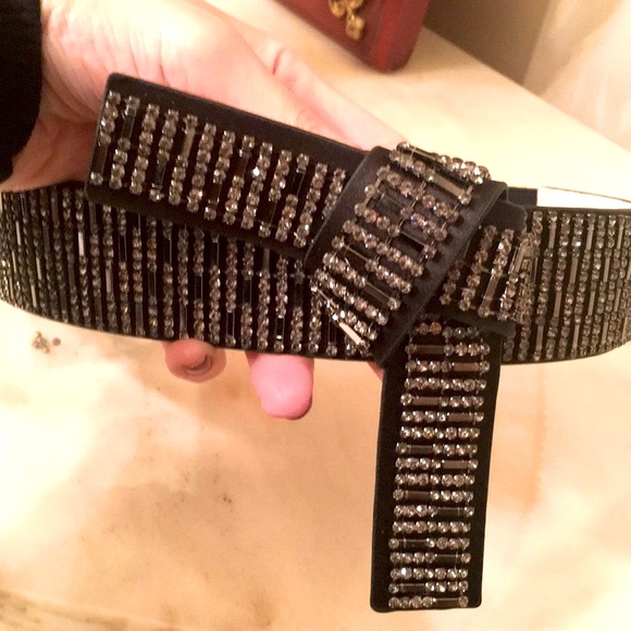 WHBM Genuine Leather Crystal Embellished Studded Black Belt - Picture 5 of 13